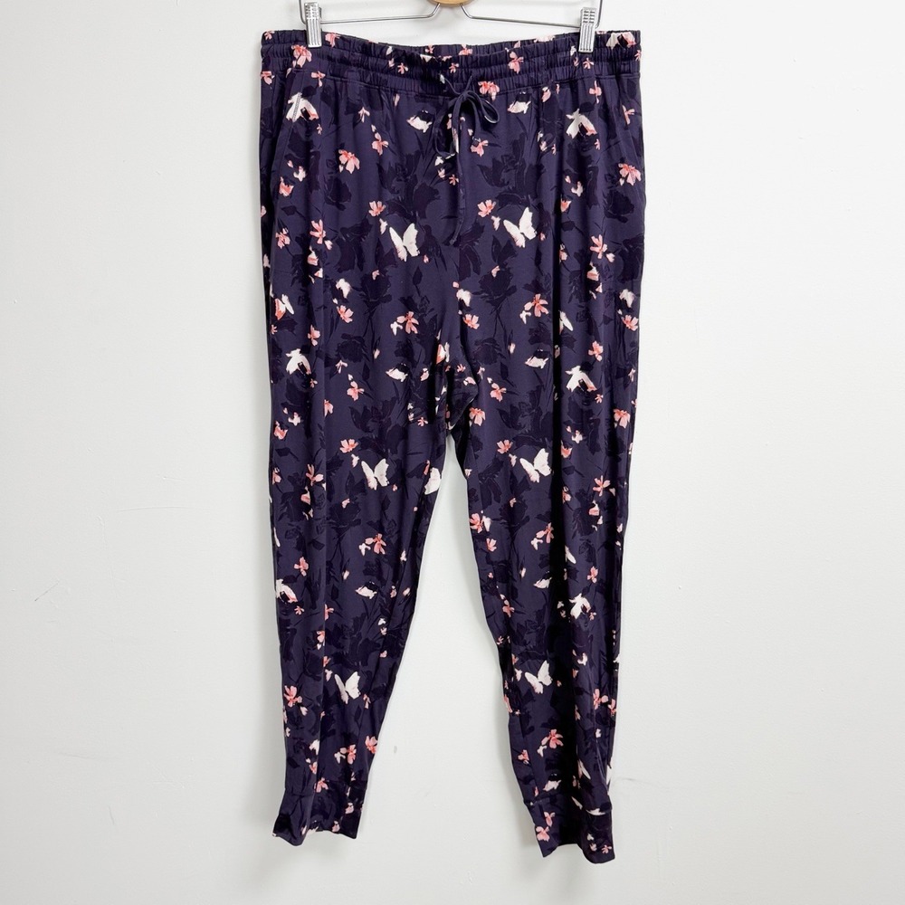 State of Day Pants Womens XL Purple Butterfly Pajamas PJs Jogger Pocket NWT
